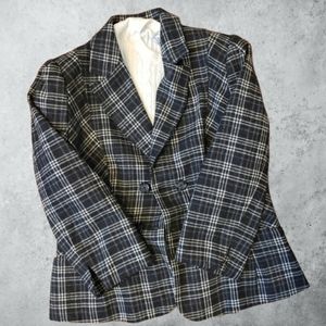 Banana Republic Grey Tartan Plaid Wool Blend Lined Dbl Button Blazer Wm's 8